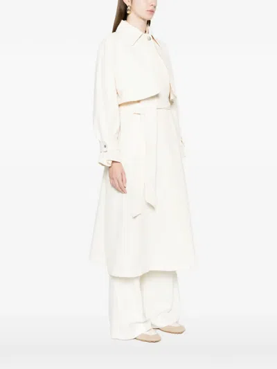 Herno Long Raincoat Belted Waist Buttoned Cuffs Collar In White