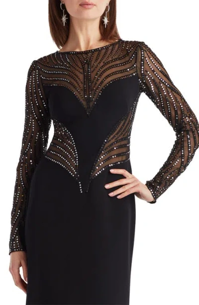 Tadashi Shoji Duin Sequin Hourglass Embroidered Gown In Black