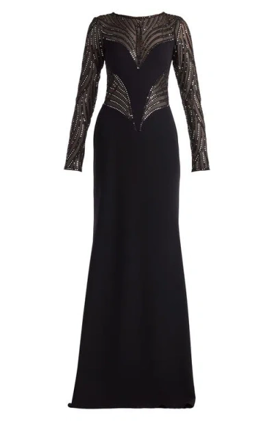Tadashi Shoji Duin Sequin Hourglass Embroidered Gown In Black
