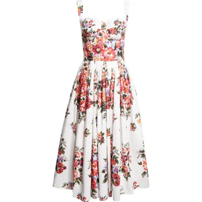 Dolce & Gabbana Cotton Dress With A Bouquet Of Flowers Print Dresses White In White
