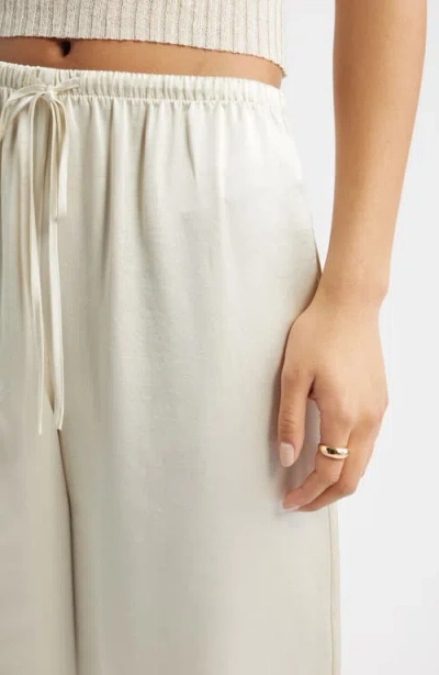 Open Edit Drawstring Waist Satin Pants In White