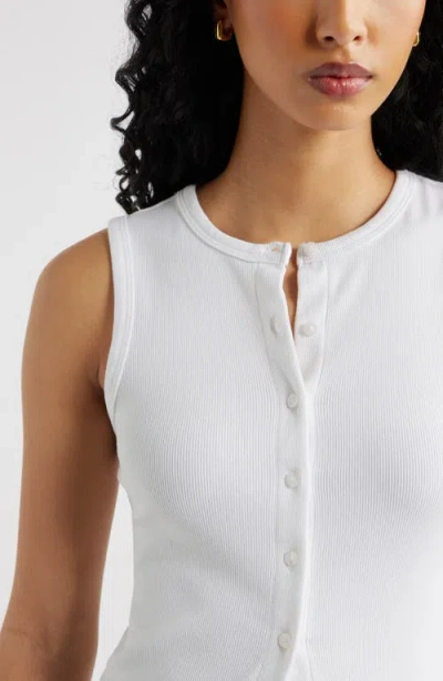 Open Edit Rib Button-up Tank In White