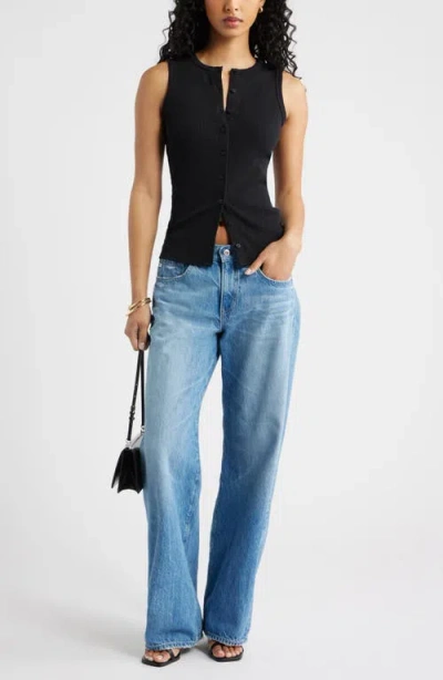 Open Edit Rib Button-up Tank In Black