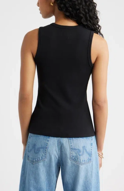 Open Edit Rib Button-up Tank In Black
