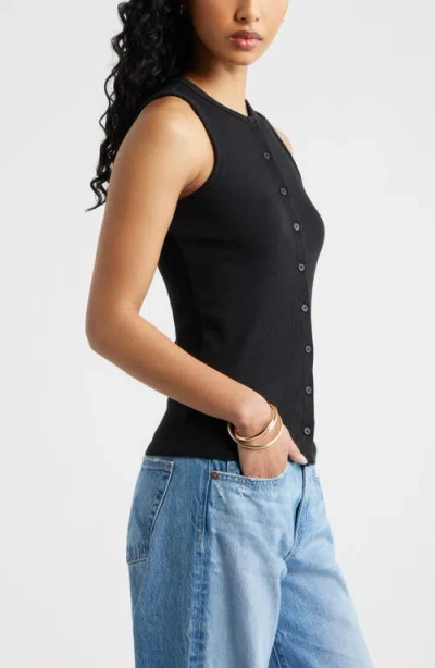 Open Edit Rib Button-up Tank In Black