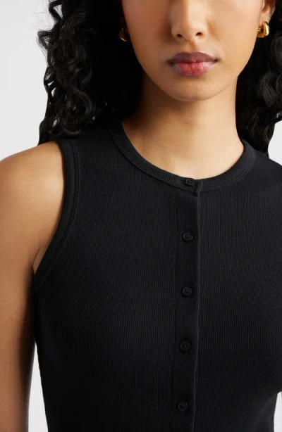 Open Edit Rib Button-up Tank In Black