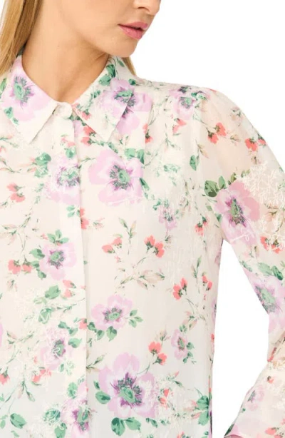 Cece Double Ruffle Cuff Button Down Shirt In White