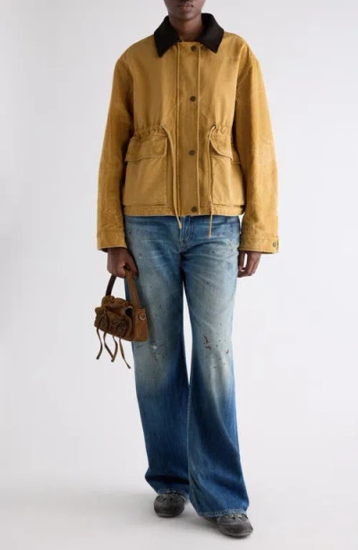 Acne Studios Canvas Work Jacket With Leather Collar In Gold