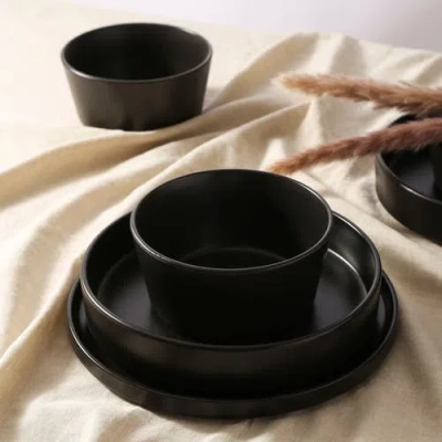 Stone Lain Celina Stoneware 24-piece Dinnerware Set, Cereal And Dinner Bowls In Black
