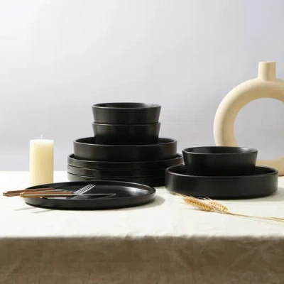 Stone Lain Celina Stoneware 24-piece Dinnerware Set, Cereal And Dinner Bowls In Black