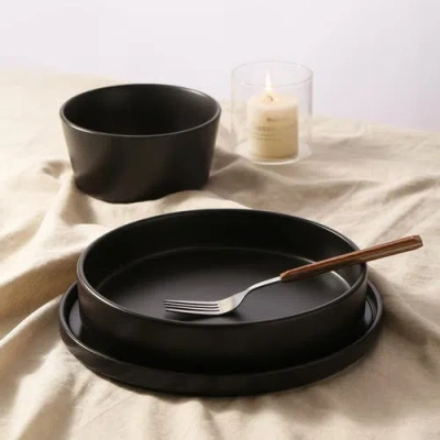 Stone Lain Celina Stoneware 24-piece Dinnerware Set, Cereal And Dinner Bowls In Black