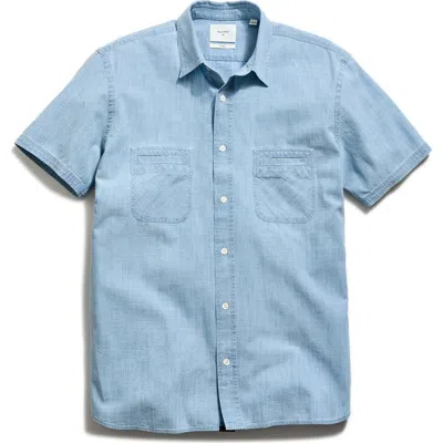 Billy Reid Donelson Short Sleeve Organic Cotton Chambray Sport Shirt In Blue