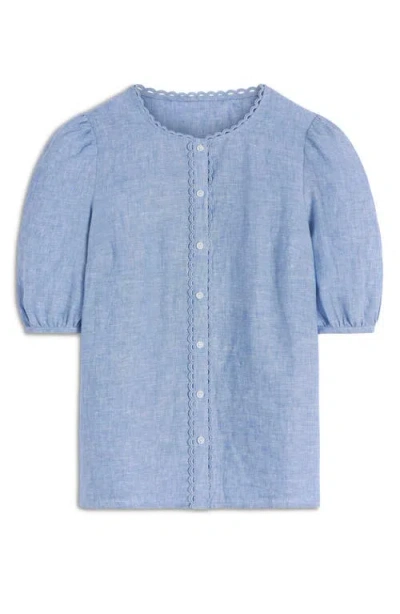 Boden Leah Short Sleeve Linen Button-up Shirt In Blue
