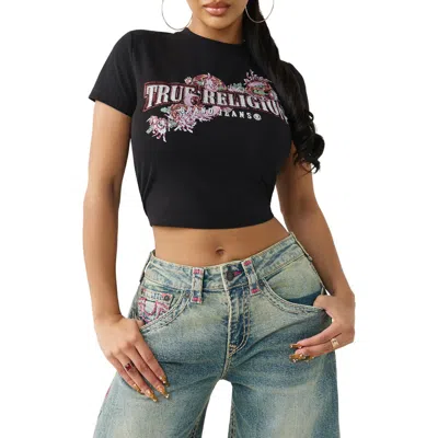 True Religion Crystal Snake Crystal Embellished Baby Tee In Black