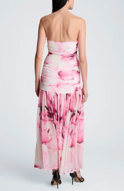 Kenneth Cole Printed Mesh Strapless Maxi Dress In Pink