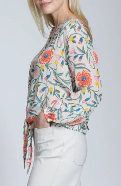 Apny Print Tie Front Top In Multi