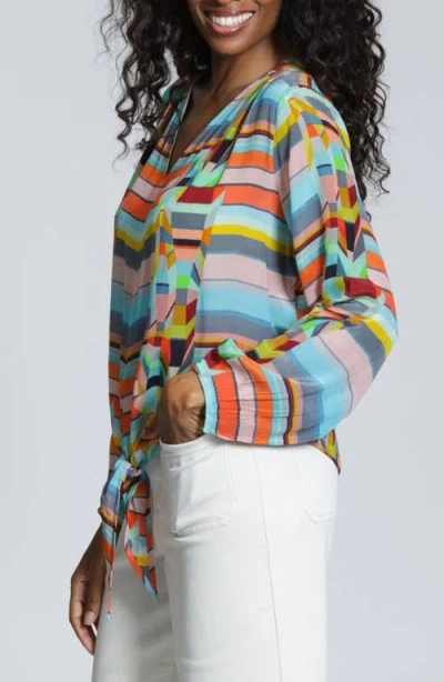 Apny Print Tie Front Top In Multi