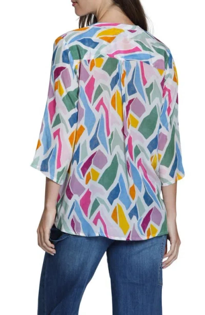 Apny Print Tassel Split Neck Chiffon Top In Multi