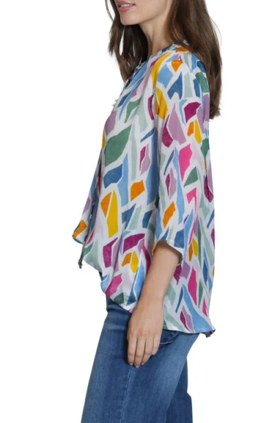 Apny Print Tassel Split Neck Chiffon Top In Multi