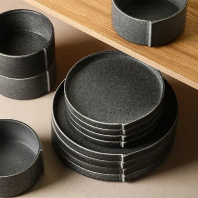 Stone Lain Bao Stoneware 12-piece Dinnerware Set In Black