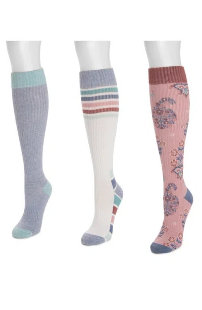 Muk Luks Assorted 3-pack Cotton Blend Knee High Compression Socks In Multi