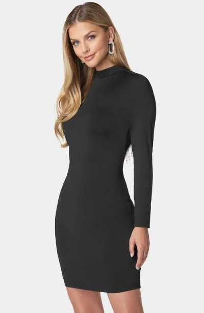 Bebe Crystal Fringe Open Back Mini Dress In Black