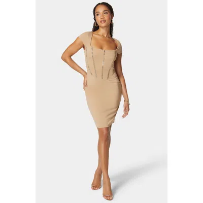 Bebe Embellished Corset Mini Dress In Neutral