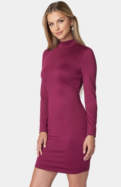 Bebe Crystal Fringe Open Back Mini Dress In Raspberry