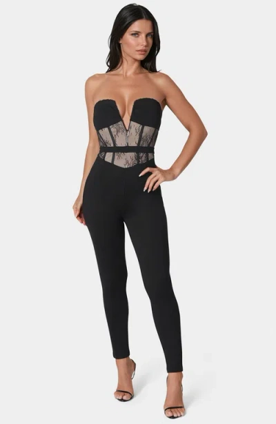 Bebe Lace Corset Catsuit In Black