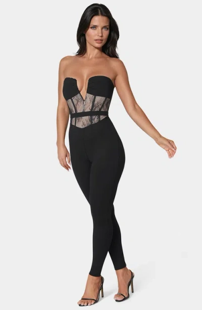 Bebe Lace Corset Catsuit In Black