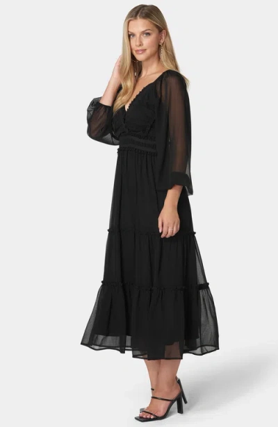 Bebe Lace Up Back Chiffon Midi Dress In Black