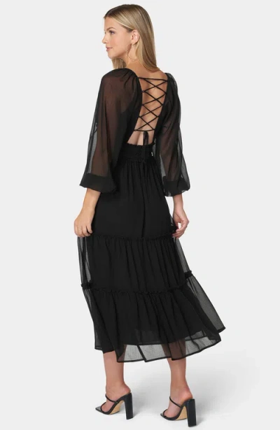 Bebe Lace Up Back Chiffon Midi Dress In Black