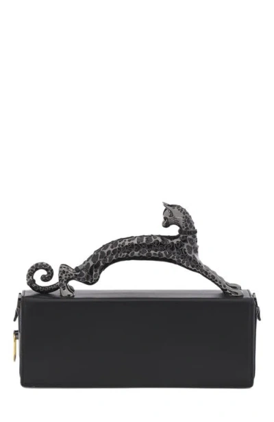 Lanvin Medium Pencil Cat Leather Bag In Black