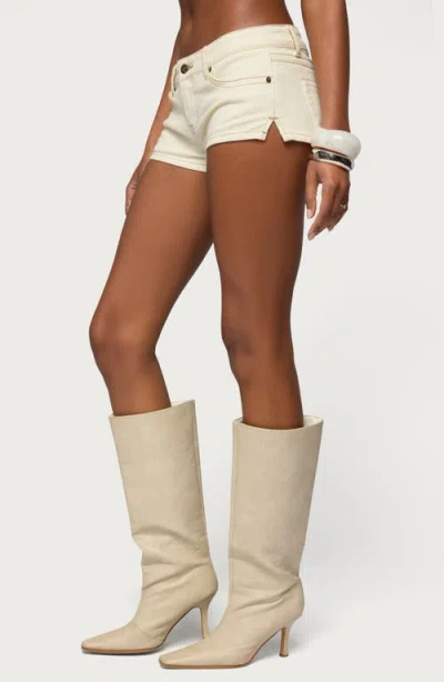 Edikted Jagger Low Rise Denim Short In Neutral