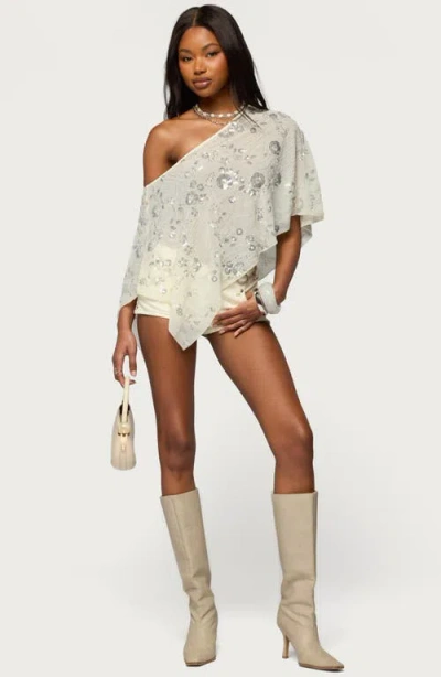 Edikted Jagger Low Rise Denim Short In Neutral