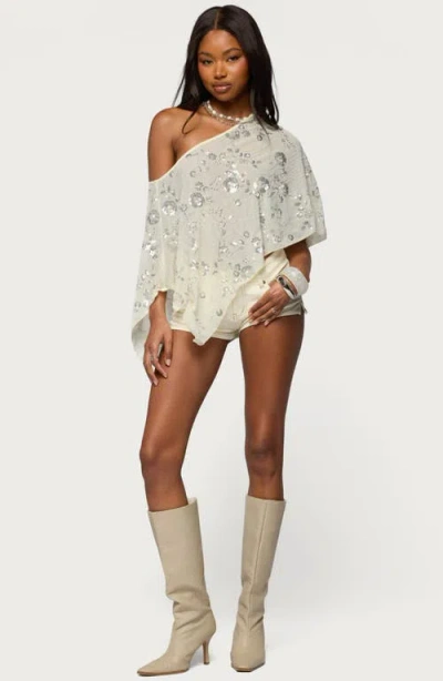 Edikted Jagger Low Rise Denim Short In Neutral