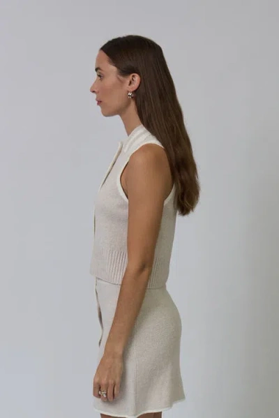 Central Park West Celeste Tweed Yarn Collared Top In White