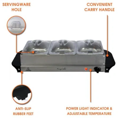 Megachef 3 Section Buffet Server Food Warmer In Gray