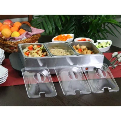 Megachef 3 Section Buffet Server Food Warmer In Gray