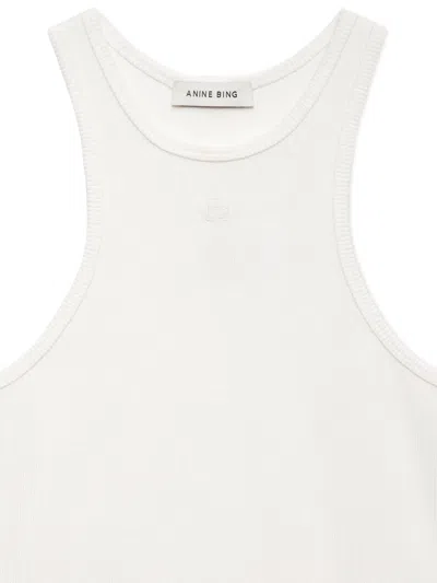 Anine Bing Womens Ivory Cole Embroidered-logo Knit Top In White