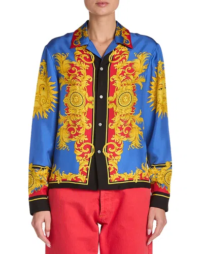 Versace Barocco Print Silk Twill Bowling Shirt In Multi