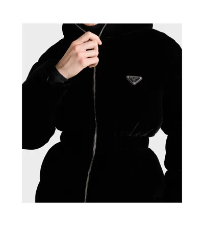 Prada Velvet Down Jacket In Black