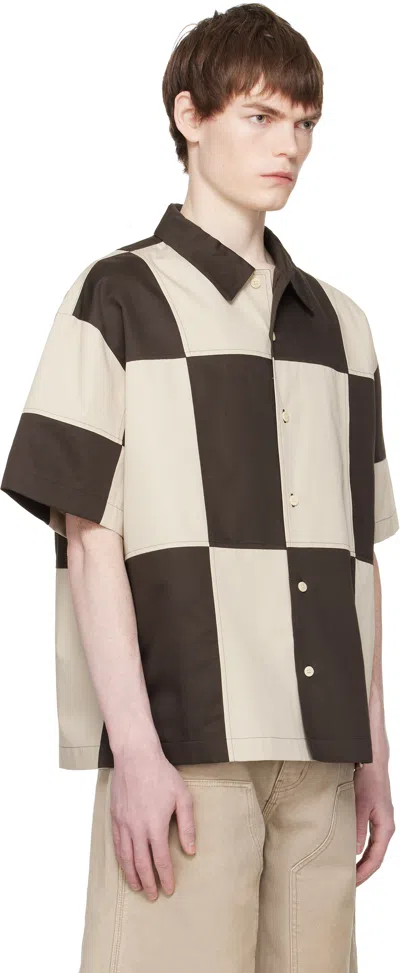 Re;code Brown & Off-white Checkerboard Shirt In Brown