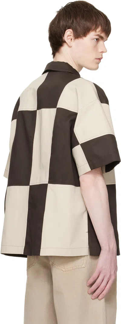 Re;code Brown & Off-white Checkerboard Shirt In Brown