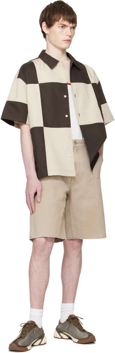 Re;code Brown & Off-white Checkerboard Shirt In Brown