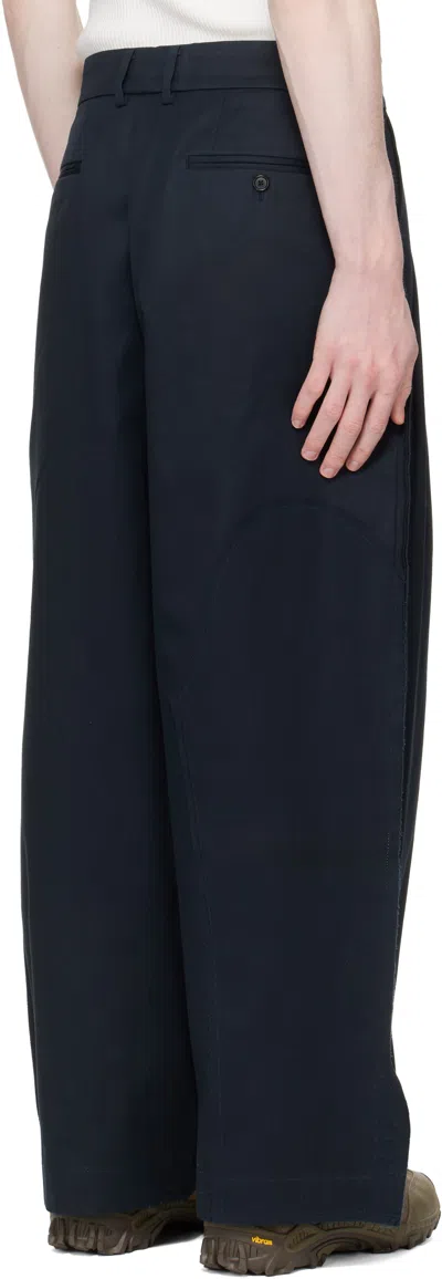 Re;code Navy Raw Edge Two Tuck Trousers In Blue