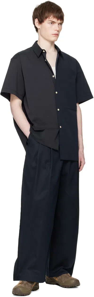 Re;code Navy Raw Edge Two Tuck Trousers In Blue