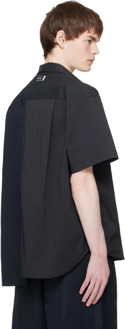 Re;code Navy Split Short Sleeve Seersucker Shirt In Blue