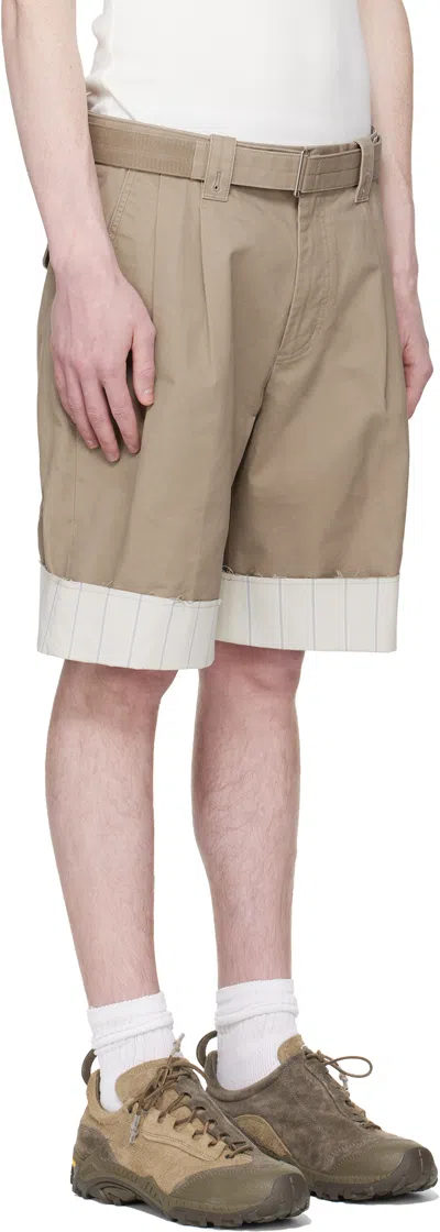 Re;code Beige Stripe Detailed Shorts In Sand