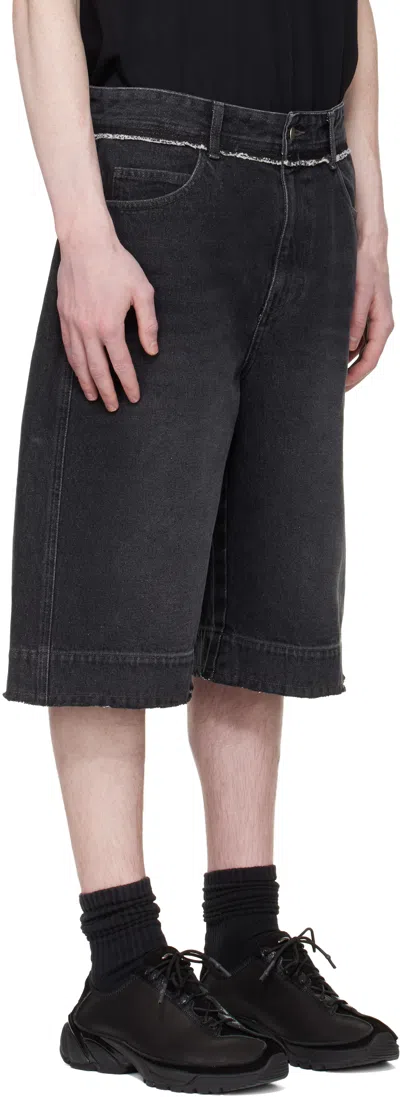 Re;code Black Raw Edge Denim Shorts In Black